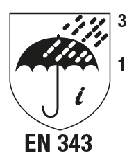 EN 343+A1: 2007 Vestuário de protecção - Protecção contra a chuva.