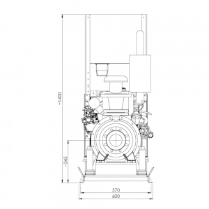 Dimensions of fixed pump unit on frame