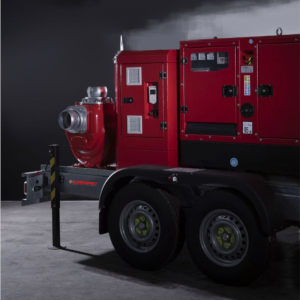 Pompe électrique auto-amorçante avec groupe électrogène sur remorque routière (550m3/h max)